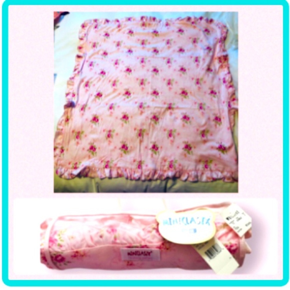 Miniclasix Pink Floral Ruffled Double Layer Swaddle Receiving Blanket in Case🆕
